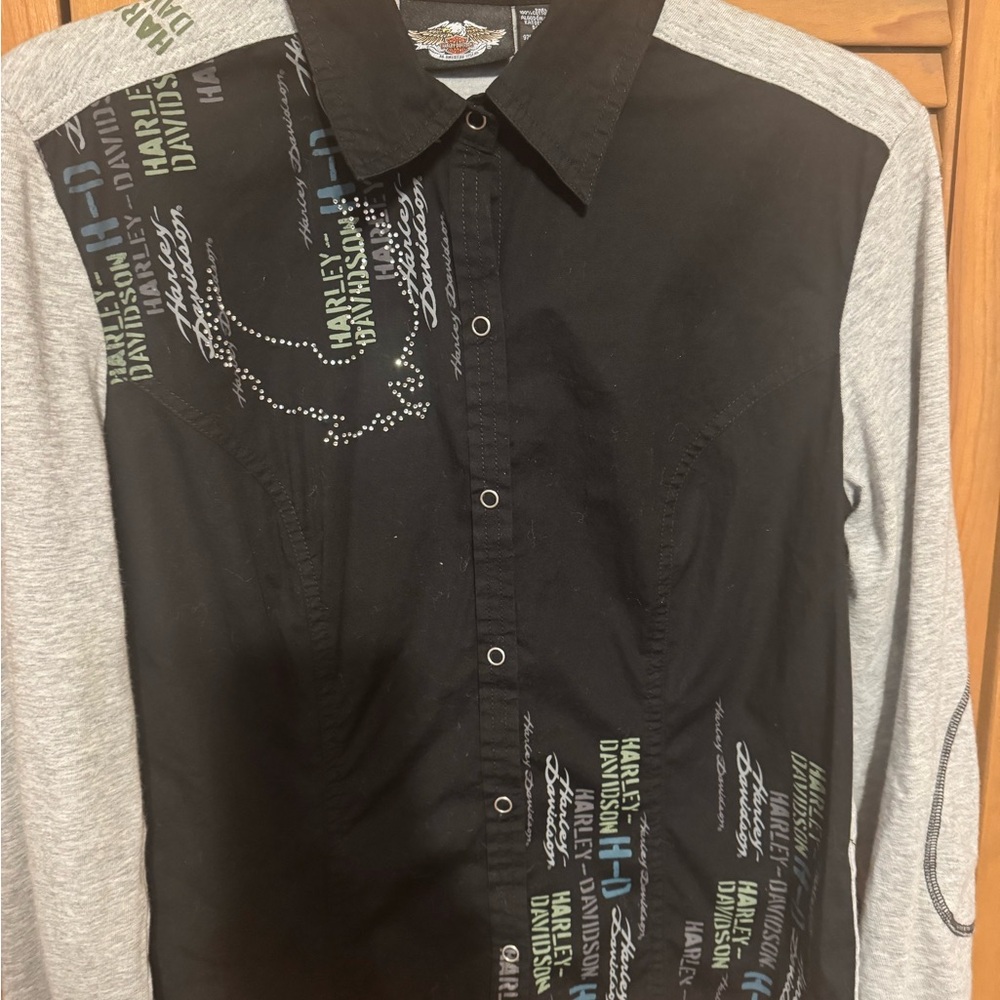 Harley-Davidson Black and Gray Ladies Blouse